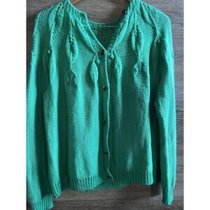 Vintage Handmade Knit Sweater Green Jewels Button 80’s Women Cardigan Retro